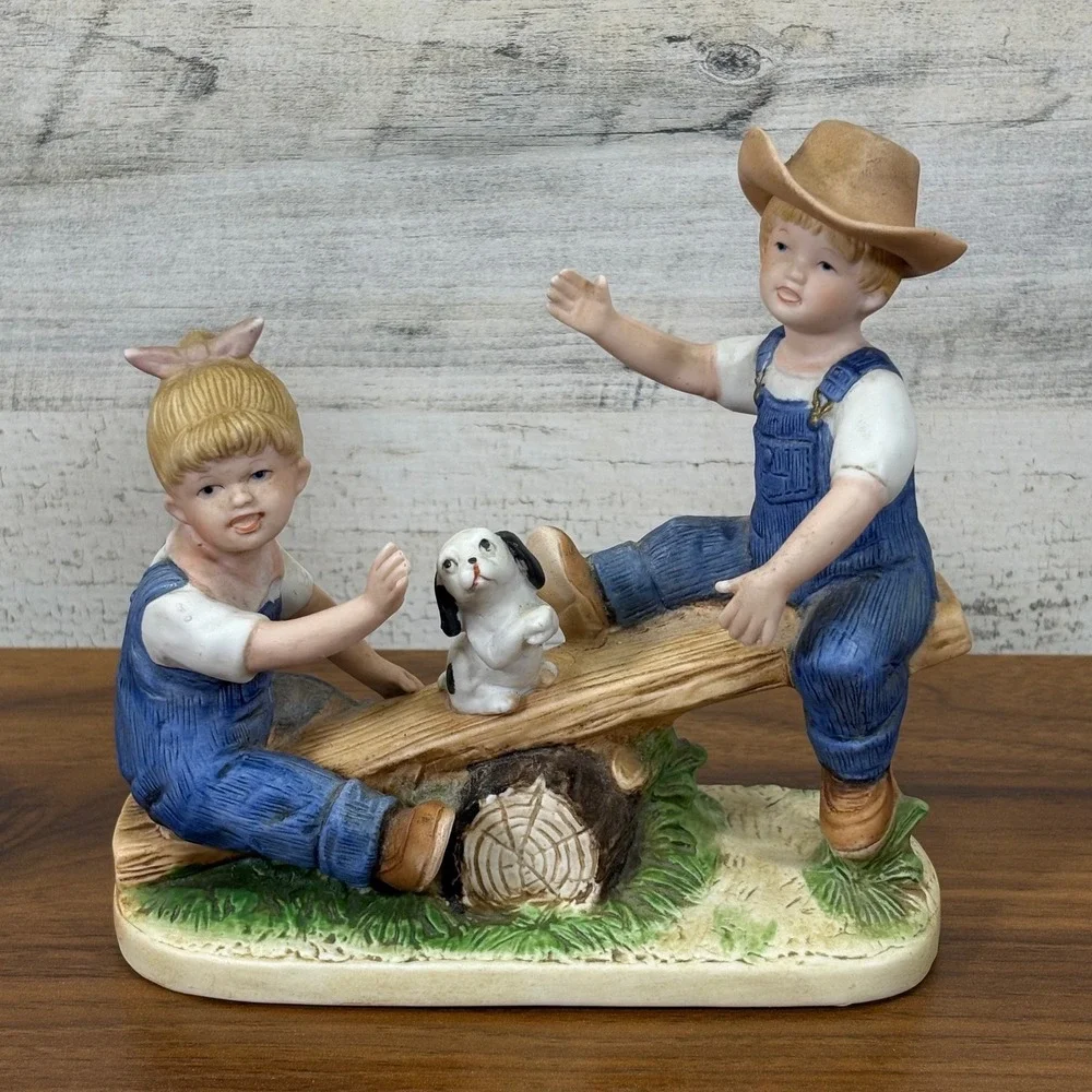 Homco Denim Days Playtime 8827 Figurine 1985‎ Danny and Debbie